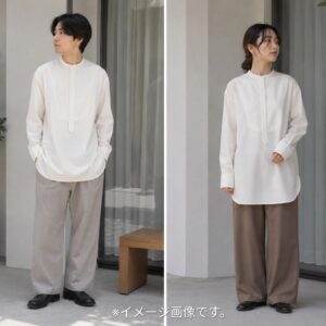 【STYLEMIXER】ブザム切り替え シャツチュニック 比翼 バンドカラー 白 FREE