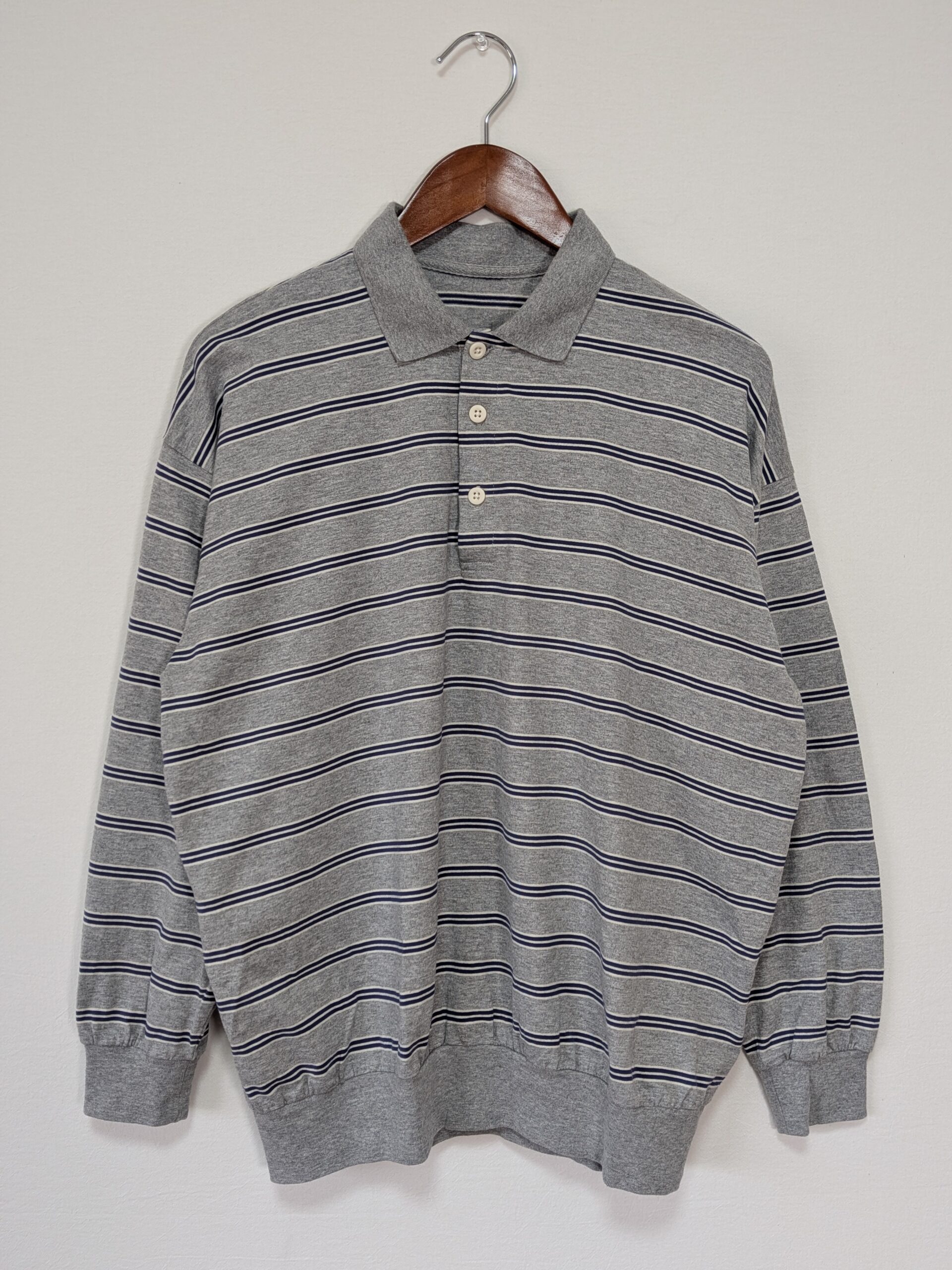 【FREAK'S STORE】ボーダー長袖ポロシャツ グレー - 画像 (2)