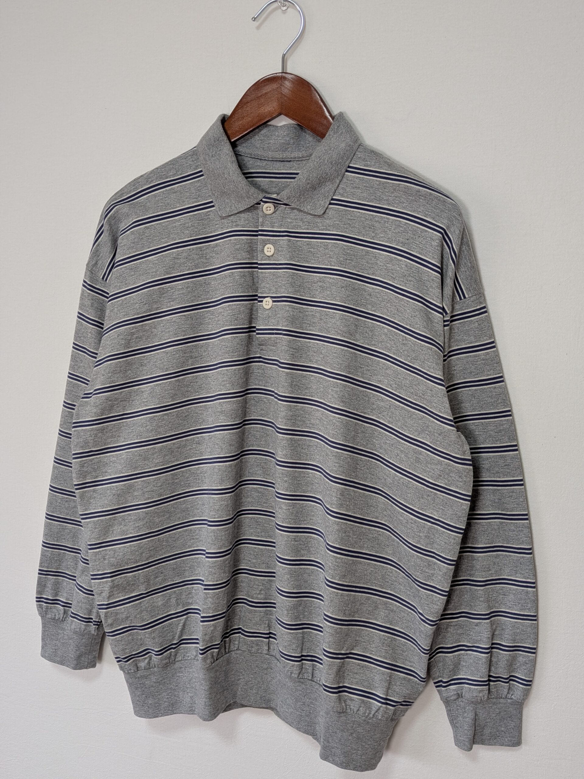 【FREAK'S STORE】ボーダー長袖ポロシャツ グレー - 画像 (3)