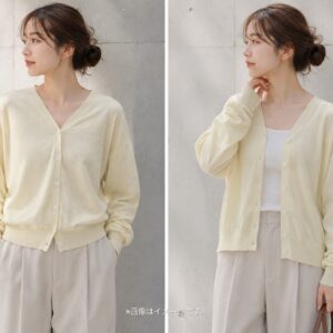 【SLOBE IENA】Vネックカーディガン 薄手コットン イエロー
