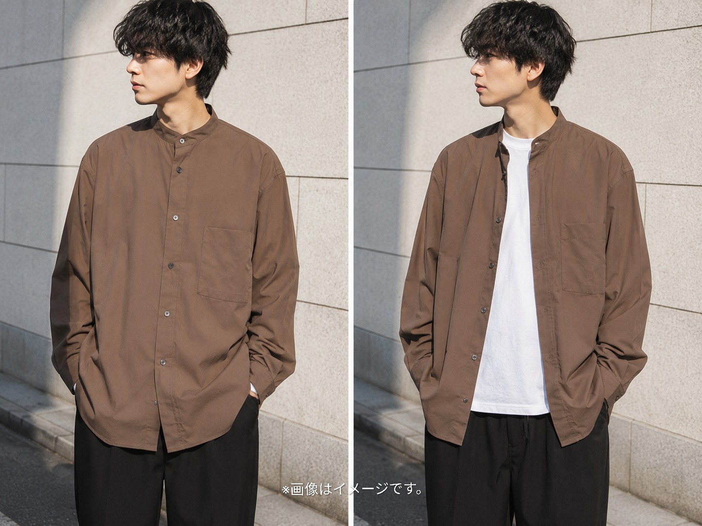 【UNIQLO +j 】スーピマコットンオーバーサイズスタンドカラーシャツ ブラウン