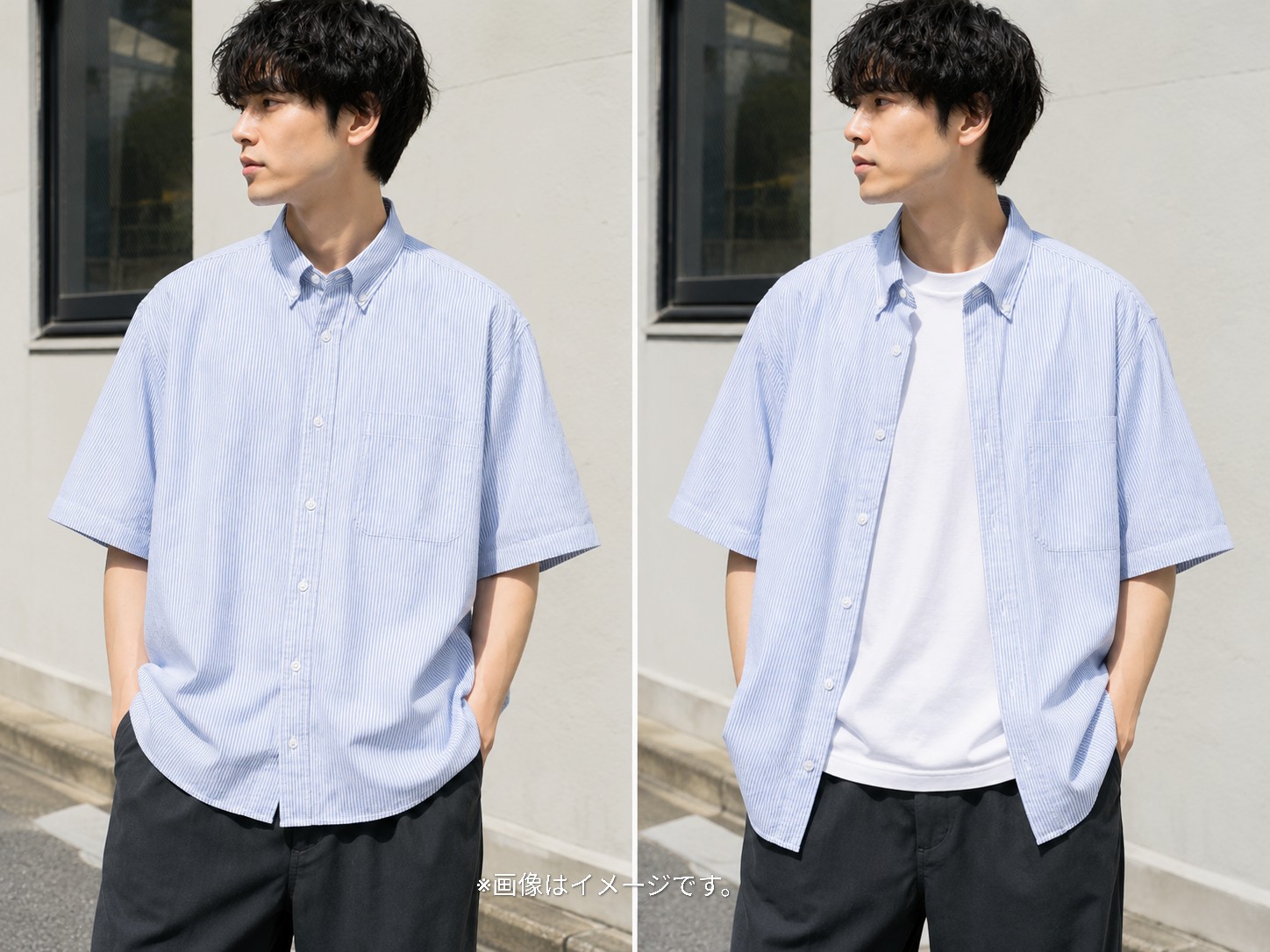 【BELLKEN IDEA】ボタンダウンストライプシャツ ブルー ホワイト