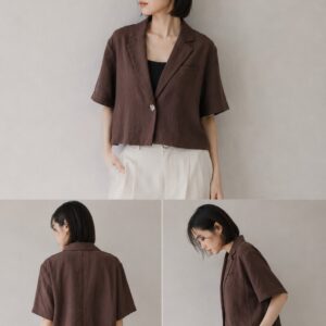 【ZARA】ショート丈テーラードジャケット ブラウン