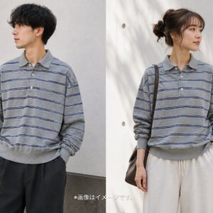 【FREAK'S STORE】ボーダー長袖ポロシャツ グレー