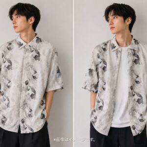 【ZARA】シアサッカー半袖シャツ 総柄アート