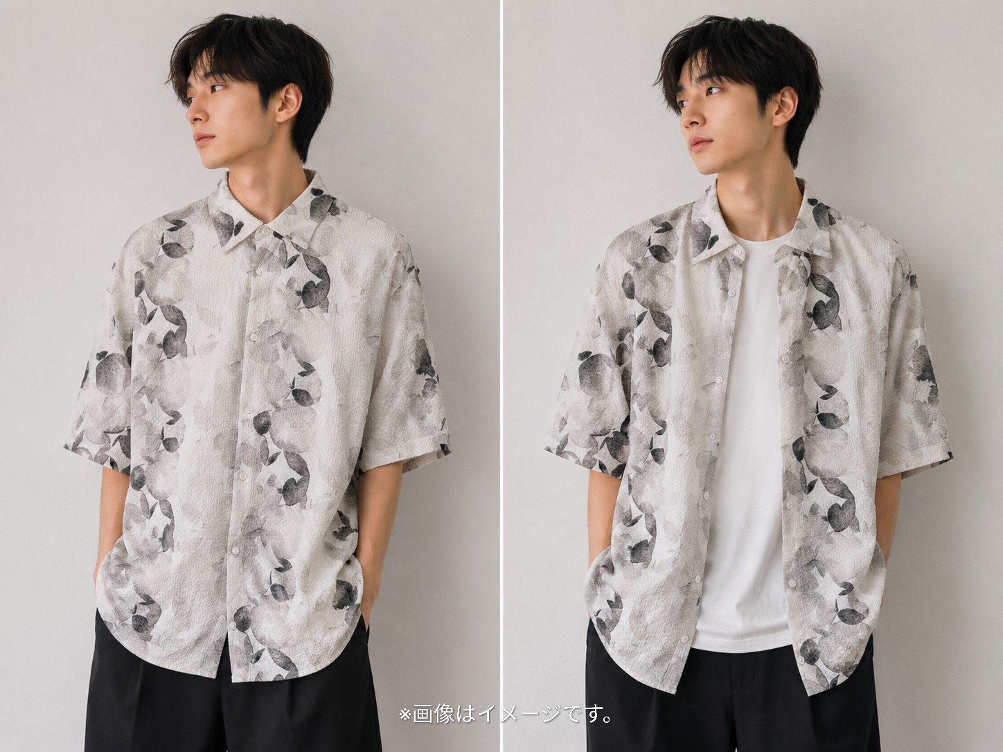 【ZARA】シアサッカー半袖シャツ 総柄アート